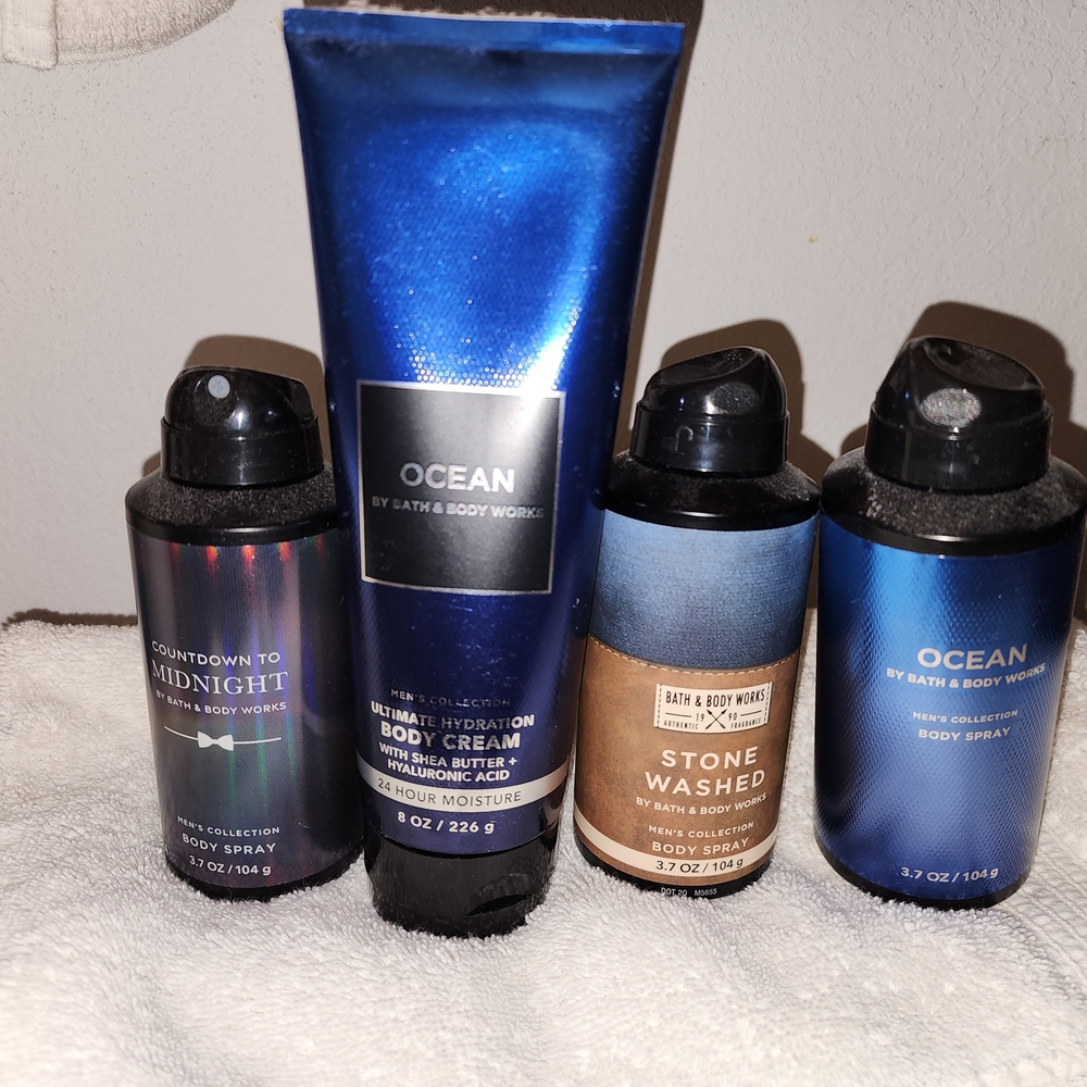 Bath & Body Works Body Cream and Spray Set - Blue and Black 4pack